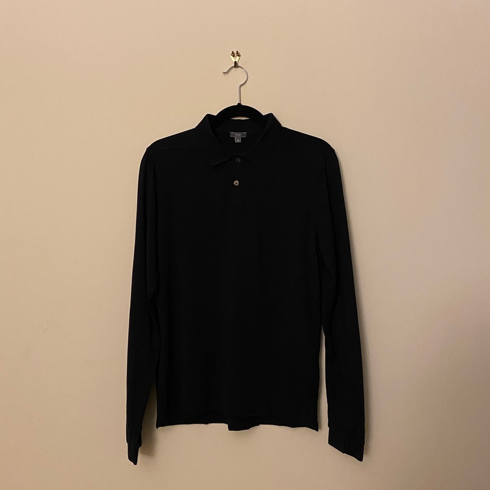 Vince Men’s Long Sleeve Polo Shirt in Black
